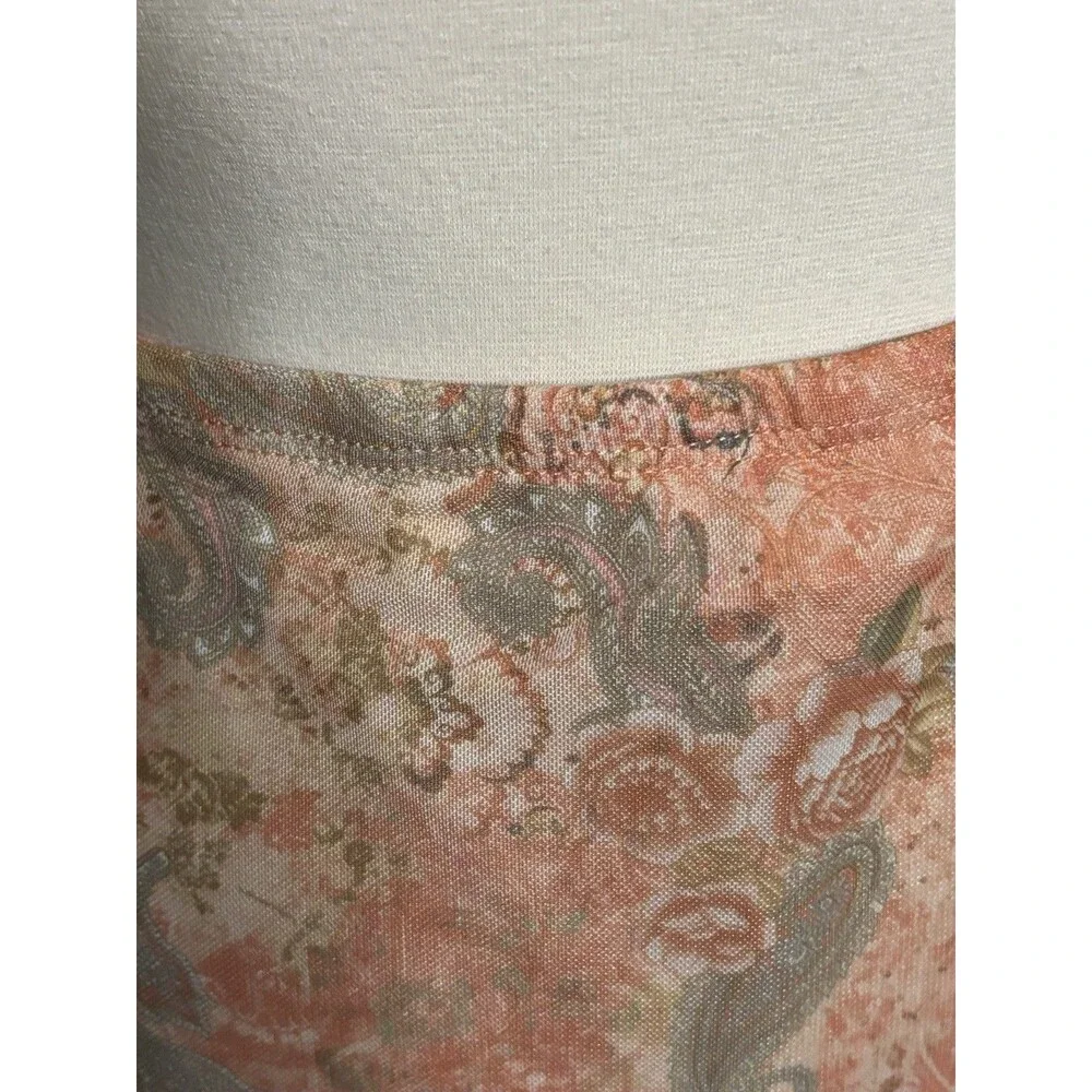 New See You Monday Coral &Grey floral paisley Boho Maxi lined skirt L